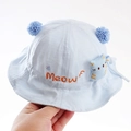 Light blue baby fisherman hat with Meow cat embroidery and mesh ball decorations - 8 Months-3 Years (46-50cm) / 26 Blue (Cat Style)
