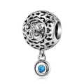 S925 sterling silver zodiac charm with blue gemstone for snake chain bracelet - Aquarius - Blue Zirconia