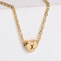 18k gold plated heart necklace with black letter X pendant on dainty cable chain - Letter X