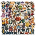 Waterproof cartoon farm animal stickers featuring dressed lion giraffe zebra and penguin - Retro Dressed Animals (PMS249) / 50 Sheets