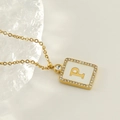 Gold plated stainless steel necklace with square letter P pendant and crystal halo - Gold-P