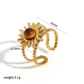 Bohemian gold sunburst ring with tiger eye stone and beaded double-layer open band - Double Layer Sun Motif Style (TR4392-TG)