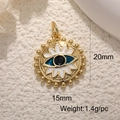 Detail showing 15x20mm gold evil eye pendant dimensions and blue enamel craft - A0278-Gold Blue Enamel (20x15mm)