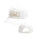 White cotton baseball cap for women with MAMA chenille embroidery and metal buckle - White
