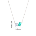 Silver chain necklace with emerald green and clear square zircon pendant markers - Silver