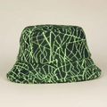 Detailed view of knitted bucket hat with neon green geometric grid and black texture - M (56-58cm) / Green