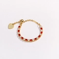 Dettaglio dell'anello a catena d'oro regolabile con zirconi rossi e bianchi e cuore - Aperto Regolabile / Zirconia Bianco e Rosso - Oro