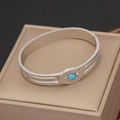 Silver stainless steel eye bracelet with round blue turquoise stone on jewelry gift box - Sky Blue Turquoise Style (4#)