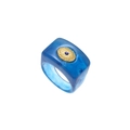 Blue translucent resin ring with a gold engraved metal plate and deep blue gemstone - Gold Blue