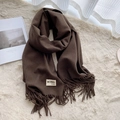 Soft brown faux cashmere scarf with fringe detailing and designer label on plush fabric - 200*65cm / Coffee