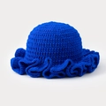 Handcrafted royal blue crochet knit bucket hat with wavy brim and hollow-out design - One Size / Royal Blue