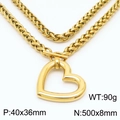 Golden heart pendant necklace with double-layer wheat chain and T-bar clasp - Gold Necklace (KN235526-Z)