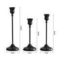 Three-piece black glossy metal candle holder set with slim pillars and cone bases - Type A - Black Set (3 Pcs)