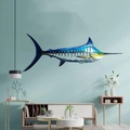 Detailed blue and silver metal marlin fish skeleton wall art sculpture in modern living room - 25cm / Shark Decor F (Marlin Style)