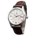 Classic men's quartz watch with silver case, brown leather strap and white roman dial - Ray Series Brown Strap White Dial