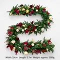 2.7m Christmas velvet garland with ornaments and LED lights, 25cm width, 2580g weight - 2.7m Gold Leaf Red & Gold Kit with Lights