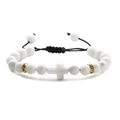 Detail of adjustable black woven cord on beaded white turquoise cross bracelet - Porcelain White