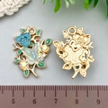 Golden butterfly and blue rose enamel charms with iridescent rhinestones for jewelry making - Blue Branch Butterfly Flower (19624)