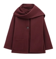 Detail of burgundy wool-blend short coat featuring a built-in scarf collar and large pocket - XS / Burgundy