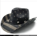 Cappello da cowboy in paglia bandiera USA vintage con stelle e borchie argentate - M / Motivo a Strisce e Stelle Grigio Retro (123)