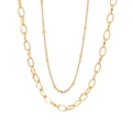 Double-layer 18K gold-plated titanium steel necklace with paperclip and satellite chains - Double Layer Oval Style / Gold (KN235921-Z)