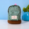 Mini floral canvas coin purse in light green with a brown suede bottom and pink strap - Green