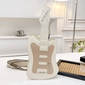 Cute guitar shaped crossbody bag in cream and light brown PU leather with star rivets - Upgraded Large (Wide Strap) / White