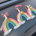 Glands arc-en-ciel tissés à la main avec perles en bois et cloches pour déco murale - Avec Cloche et Perles de Bois Style Court / Paix et Joie
