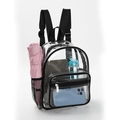 Transparent PVC mini backpack with black straps showing daily items and side mesh pockets - Black