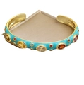 Sky blue enamel open cuff bracelet with multi-color cubic zirconia in gold plating - Sky Blue