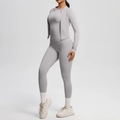 Dettagli dei leggings yoga a vita alta ad asciugatura rapida e giacca sportiva - Grigio Ghiaccio