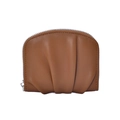 Brown pleated leather coin purse with shell design and silver zipper for women - Brown