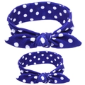 Blue white polka dot bow headband set for mother and baby in soft elastic fabric - Royal Blue Polka Dot