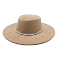 Detail of khaki suede fedora brim showing pearl and rhinestone decorative hat band - M(56-59CM) / Suede / Camel