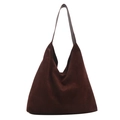 Retro dark brown faux suede tote bag with large capacity and minimalist shoulder strap design - Brown