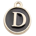 Enamel round letter D charm in black and gold finish for DIY jewelry making - Letter D / 1 Piece (12x14mm) / Black