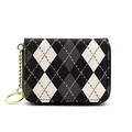 Classic black and grey argyle zipper card holder with a gold keychain and ring - Black