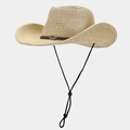 Classic western khaki straw sun hat with wide shapeable brim and adjustable chin strap - One Size / Beige