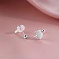 Elegant silver fan-shaped screw-back earrings on pink satin fabric background - Radial Fan Shape Style (A319)