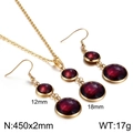 Golden stainless steel jewelry set featuring round red gemstone pendant and earrings - Purple (KS217522-Z)