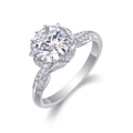 Silver 925 moissanite engagement ring with halo set round brilliant cut center stone - US 7 / Sunflower Halo Round Style (R12987)