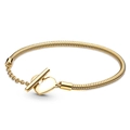Golden snake chain bracelet with heart toggle clasp on a clean white background - 16cm / Gold