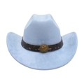 Chapeau de cowboy en daim bleu clair avec bande en cuir et boucle étoile en métal - Taille unique / Bleu clair