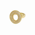 18K gold-plated balloon style open ring with letter O design and sparkling zircons - Letter O / Gold
