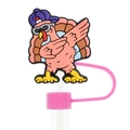 Cartoon turkey straw topper in pink silicone with dab pose for 10mm straw decoration - 06 Dab Pose Turkey