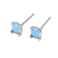 Minimalist 925 sterling silver geometric stud earrings with sky blue round gemstone - 925 Silver / Light Blue Simulated Opal