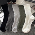 Five pairs of ribbed athletic crew socks in black, grey, white, and dark green colors - One Size(35-44) / Waist-cinch Mid-calf Socks (Assorted)