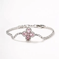 Detail showing pink zircon flower bracelet dimensions with lobster clasp and extension chain - 4-Petal Pink Flower (KSB00252-5)