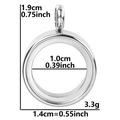Silver stainless steel round locket pendant with glass cover, dimensions 1.9cm and 3.3g - Inner Diameter 10mm - Cavity Thickness 3.5mm / Steel