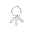 Silver stainless steel keychain with two boy charms and a cute bear silhouette pendant - 1 Dog 2 Boys / Silver